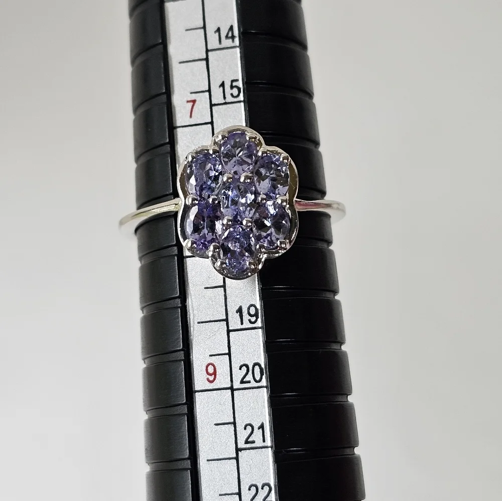 Dainty Natural Tanzanite Ring Sterling Silver Platinum Finish. Size 8!